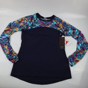 NWOT CALIA Carrie Underwood Long Sleeve Navy Blue Print Rash Guard Swim Surf Top